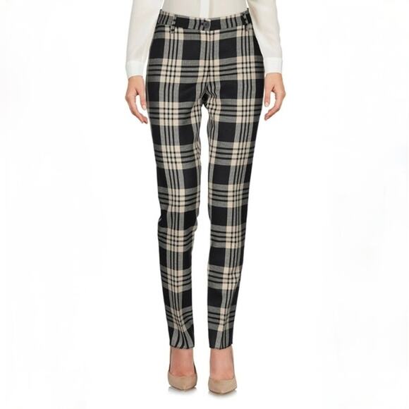 Brian Dales Pants - Brian Dales Pants Womens IT 44/M Black/Cream Check Plaid Wool Mid-rise Chino NWT